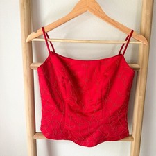 Vintage Alfred Angelo Red Satin Embroidered Corset Cami Top Formal Party Small