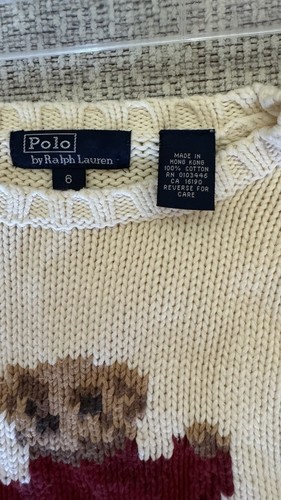 Polo Ralph Lauren Sit Down Bear Sweater Youth Sz 6 Rare 17"long Vintage Original - Picture 3 of 10