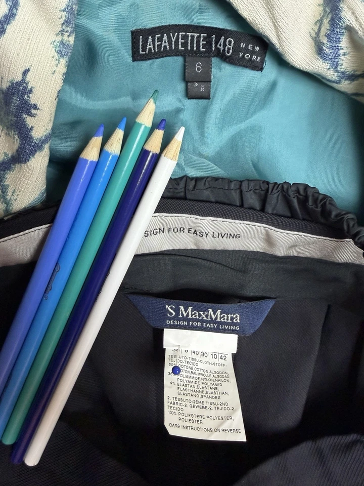 Lafayette 148 NY Max Mara Falda Traje Talla 6 Conjunto de Dos Piezas Algodón Seda Bolsillos Foto 2 de 4