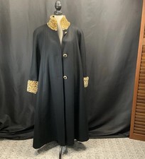 Vintage Button Wool Coat Faux Fur Animal Print Leopard Collar  Cuffs Classic