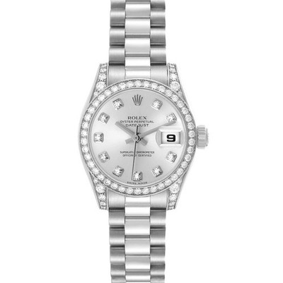Rolex Datejust President Silver Diamond White Gold Ladies Watch 179159