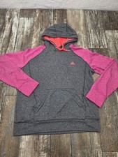 ADIDAS Women's CLIMAWARM ULTIMATE HOODIE Gray Pink Colorful Logo PulloverLarge