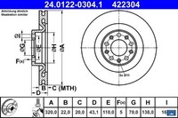 2X Bremsscheibe ATE 24.0122-0304.1 2 Bremsscheiben Hinterachse Hinten