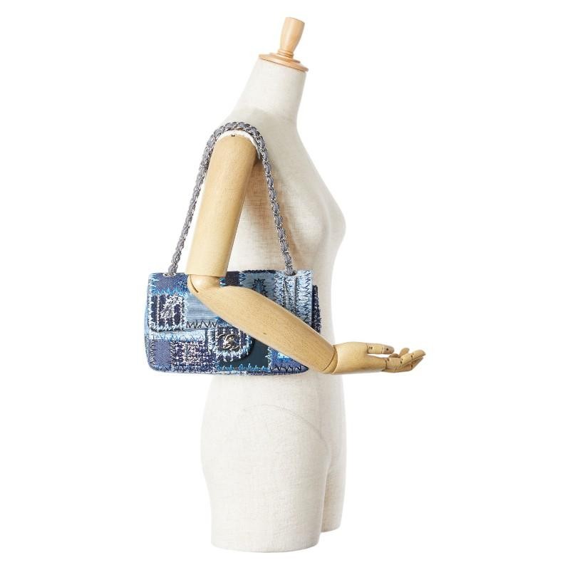 Chanel Coco Mark Patchwork Chain Shoulder Bag Blu… - image 8