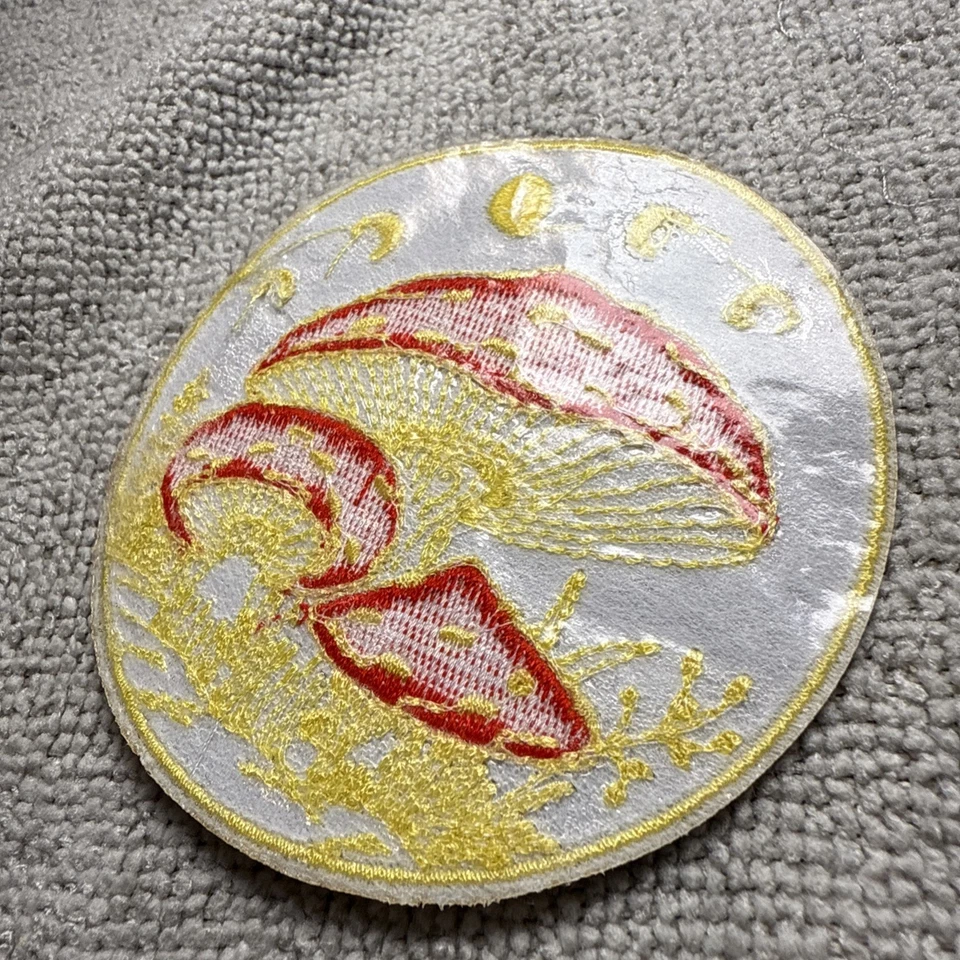 🔥VTG Style Moon Mushroom Magic Embroidered Iron On Patch Hippie Love Red Gold - Image 3 of 4