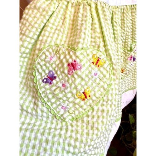 VTG Youngland Gingham Dress Heart Pockets Embroidered Butterflies Green 2T - Picture 5 of 6