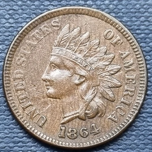 1864 Indian Head Cent 1c With L  AU+ Repunched Date Snow 3 S3 #97899