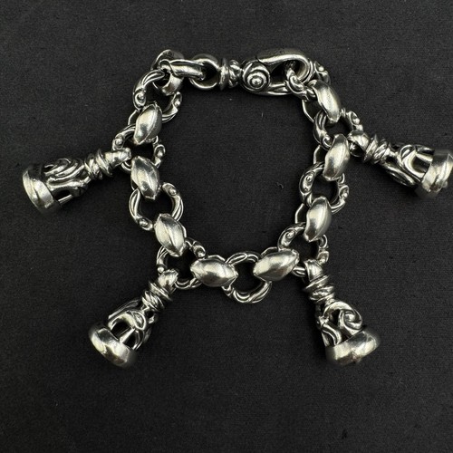 Lone Ones Leonard Kamhout Four Crane-Bell Charm Bracelet Sz 7 (925) 86.3g