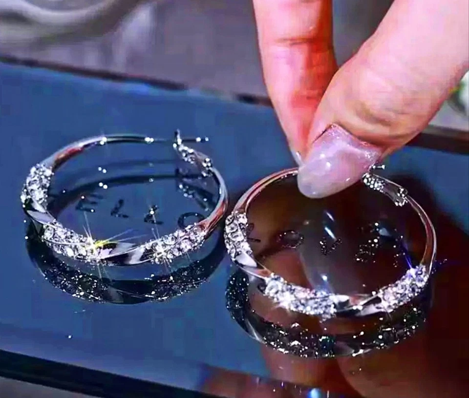 Silver Spiral Round Hoop Dangle Earrings Pair - Image 2 of 4