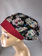 Dia de Muertos Bouffant Scrub Hat Sugar Skull OR Surgical Bonnet CRNA CNOR Chef
