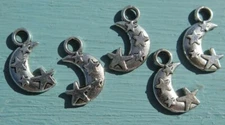 5PCS Moon and Star Charms, Silver Moon Charm, Moon and Stars, 20mm Pendant