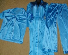 Vintage VASSARETTE SATINESSENCE Blue Pajama  Robe Set Munsingwear Size 34 M/L