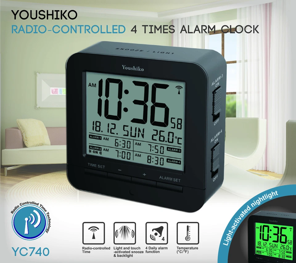 Radio Controlled 4 x Times Alarm Clock ( Offical UK version ) with Back Light - Image 3 of 4