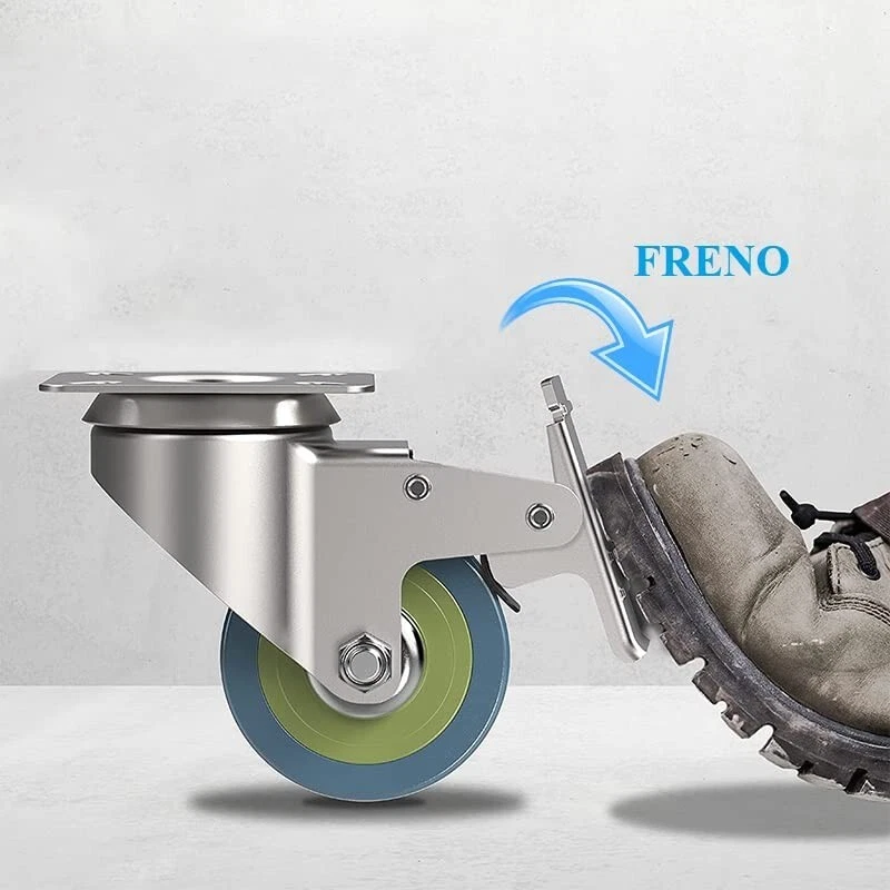 4 RUOTE PER CARRELLI 2 CON FRENO e 2 SENZA 50 mm Portata 200 KG VERDE [456-466] - Immagine 4 di 4