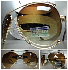 Mens or Women OVERSIZED CLASSIC VINTAGE RETRO Style SUN GLASSES Large Gold Frame