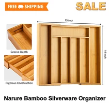 Bamboo Cutlery Silverware Flatware Utensil Tray Drawer Kitchen Organizer Storage