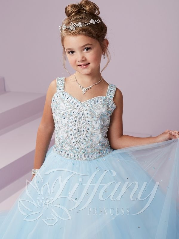 Blue Tulle Beaded A-line Princess Pageant Dance Wedding Prom