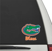 Florida Gators MOM in ORANGE SCRIPT w/ Gator Head Vinyl Decal UF Sticker