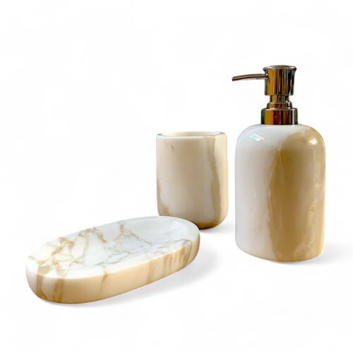 Set da Bagno in Marmo Calacatta Oro Bicchiere Dispenser Sapone Accessori Marble - Photo 6 sur 7