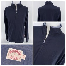 Brooks Brothers 1/4 Zip Sweater Pullover Men L Navy Blue 100 Cotton YGI S4-122
