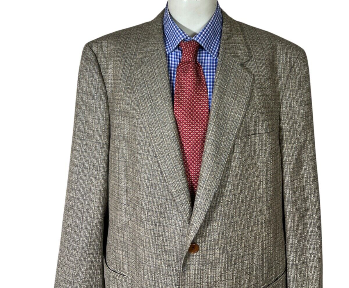 Jos A Bank Sport Coat Jacket 2 Button SILK Wool Check Beige Men's 48R