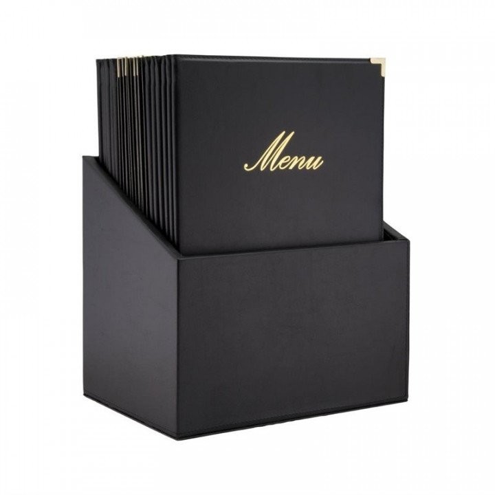 Protège-menu restaurant A4 lavable en simili cuir noir, pack de 20