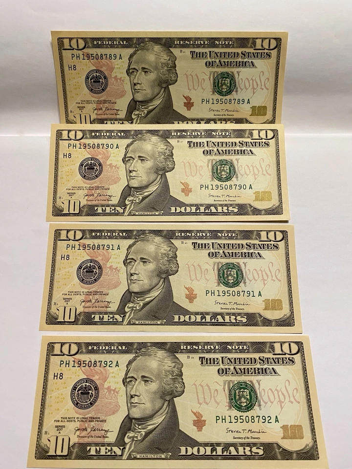 Lot of 4! Series 2017-A Lightly Circulated! Consecutive $10 Dollar Bills! FRN - Image 2 of 2