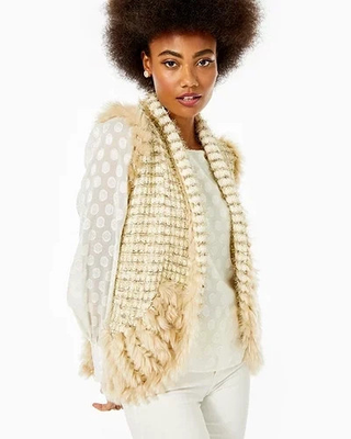 #ad Lilly Pulitzer Women#x27;s Size 2XS Torini Faux Fur Sparkle Vest Metallic Party $44.99