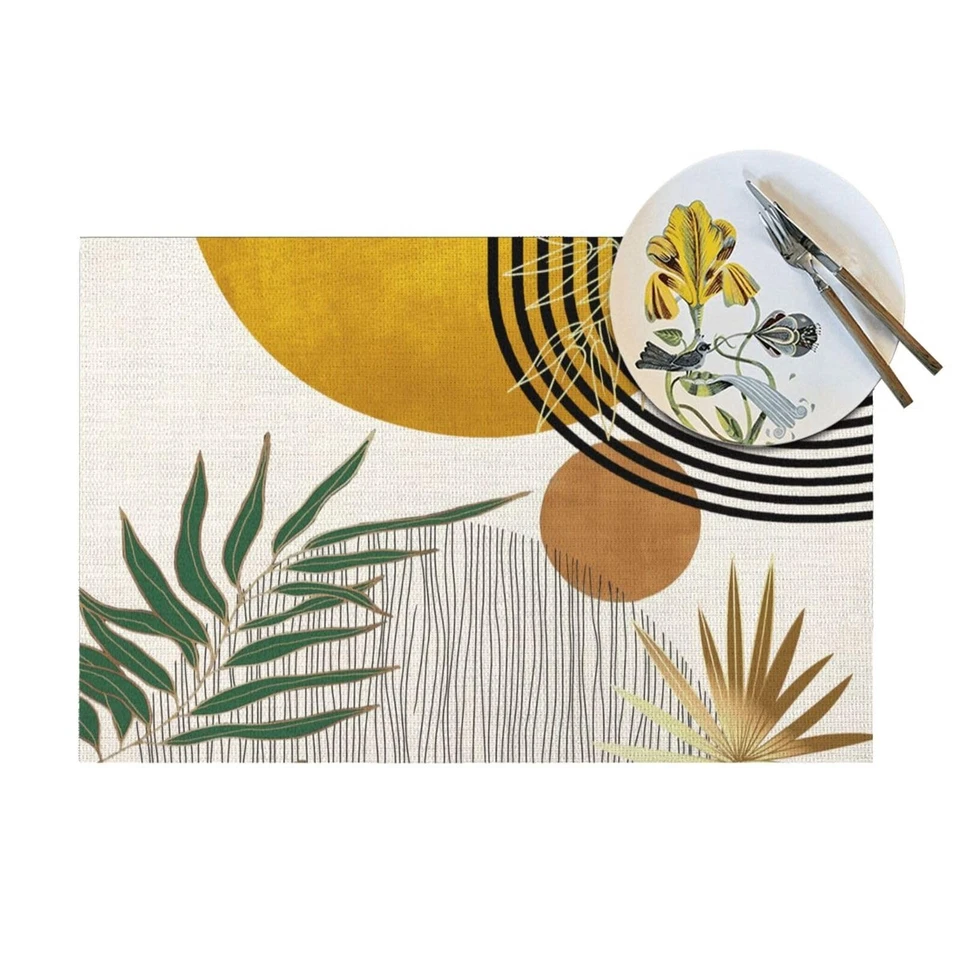 Mid Century Placemats 12x18 Inches Set of 4,Abstract Modern Boho Green Yellow... - Image 3 of 4