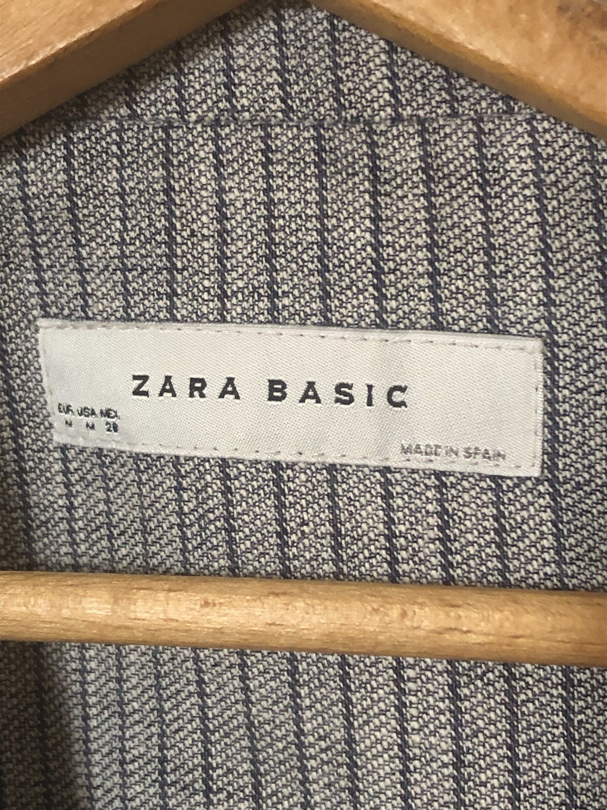 Zara Basic Womens M Lightweight Woven Gray Striped 1-Button Blazer Collar Lined