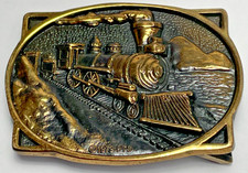 Steam Engine Locomotive Railroad Train Vintage 1978 Solid Brass BTS Belt Buckle.