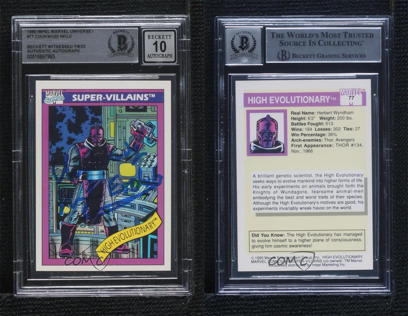 BAS 1990 Impel Marvel Universe High Evolutionary #77 BGS Authentic Auto ow6 view 3