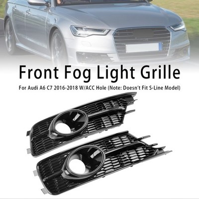  Pair Front Bumper Lower Light Cover Grille Fit AUDI A6 C7 2016-2018 W/ACC Hole