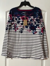 NWT Joules Women US 2 White Navy Blue Stripes Purple Floral T-shirt Top New