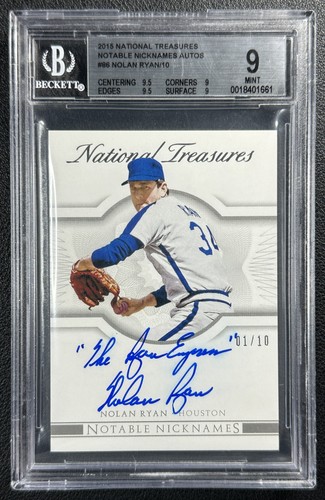 NOLAN RYAN BGS 9 2015 NATIONAL TREASURES NOTABLE NICKNAMES INSCRIPTION AUTO 1/10