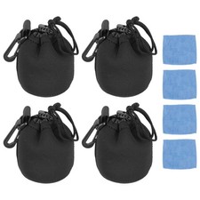 4 Pcs Camera Lens Pouch, 3" ID x 4" H Drawstring Lens Pouch, Black