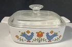 Vintage Corning Ware 1 Qt Country Festival Blue Bird Petite Pan A-7-B Pyrex Lid
