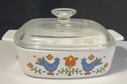 Vintage Corning Ware 1 Qt Country Festival Blue Bird Petite Pan A-7-B Pyrex Lid