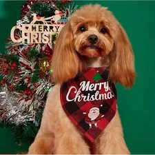 Christmas Dog Bandana Festive Pet Scarf Collar Adjustable Tie-On Neck Accessory