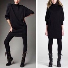 Tory Burch Black Jacinthe Black Wook Turtleneck Sweater Dress Size Medium
