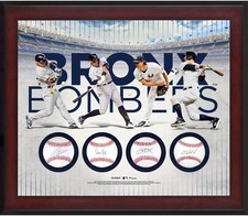 New York Yankees Framed Signed Bronx Bombers Four Baseball Shadowbox Collage