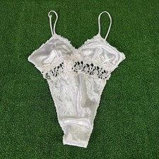Vintage California Dynasty White Satin Teddy Bodysuit Lace Size M Made in USA