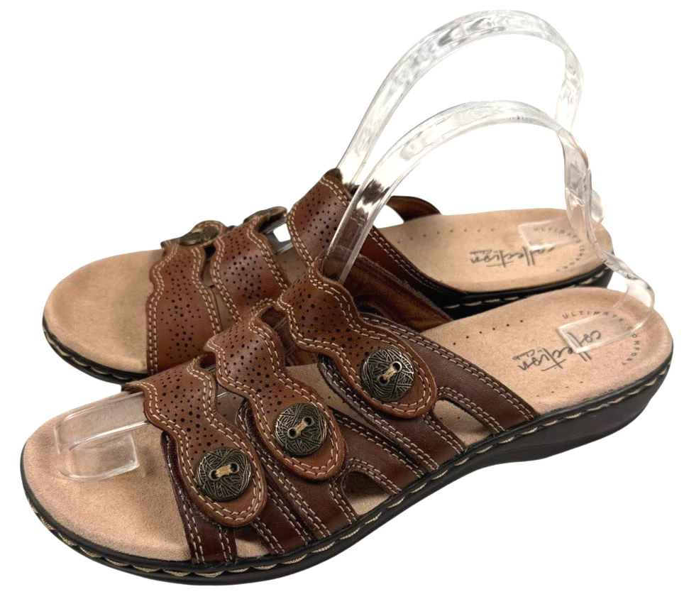 Clarks scarpe donna sandali 9 Laurieann eco sandalo piatto pelle marrone