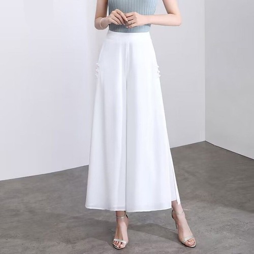 Lightweight Elastic Waist Chiffon Pants for Women with Unique Slit Design - Picture 10 of 16