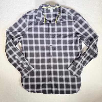 Calvin Klein Men's Long Sleeve Plaid Button Down Shirt Gray Size L Cabincore