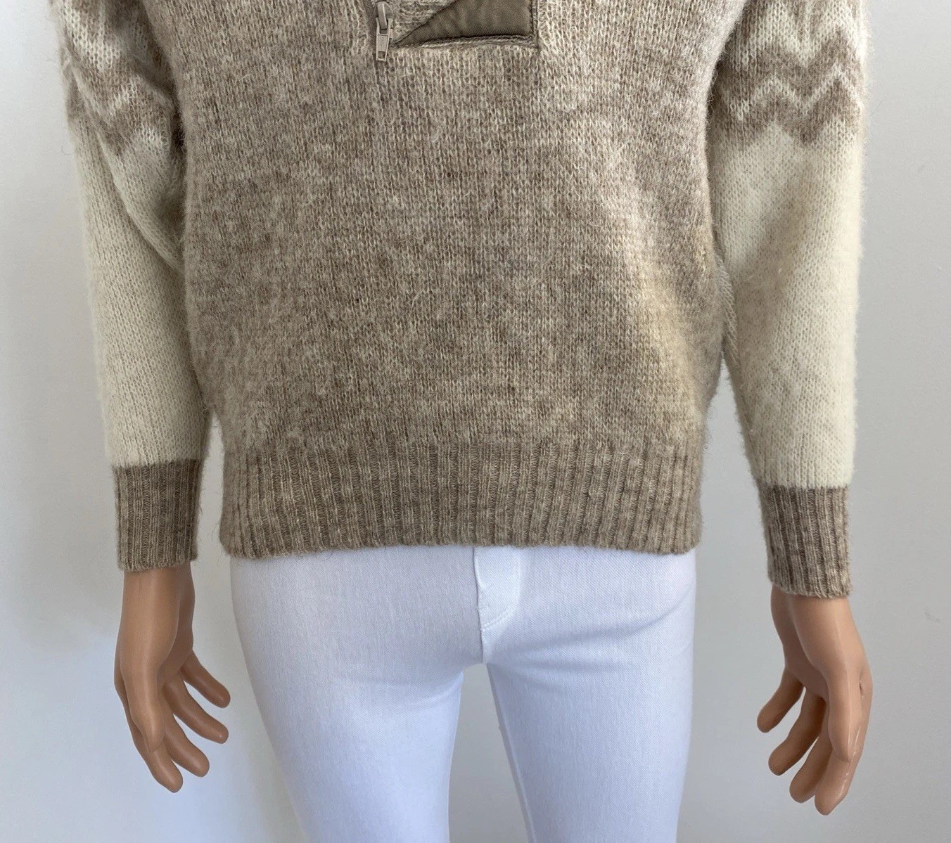 Vintage Alafoss Iceland Men’s XS - S Beige Cream Pure Wool Zip Jumper Pullover image 5