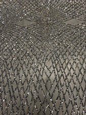 Jordyn SILVER Diamond Sequins on WHITE Mesh Lace Fabric by the Yard - 10008