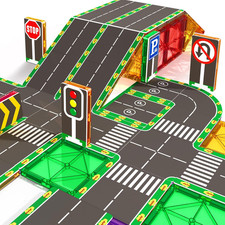 64PCS Magnetic Tiles for Kids Ages 3-5 4-8 Magnetic Building Blocks Road Expansi