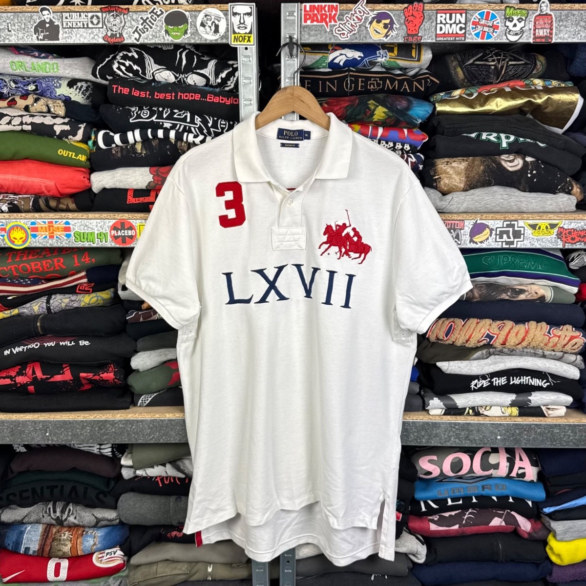 POLO RALPH LAUREN BIG PONY #3 LXVII WHITE RUGBY POLO T-SHIRT MENS