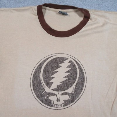 Vintage Grateful Dead Ringer Shirt Mens Medium Tan Brown Steal Your Face 2004